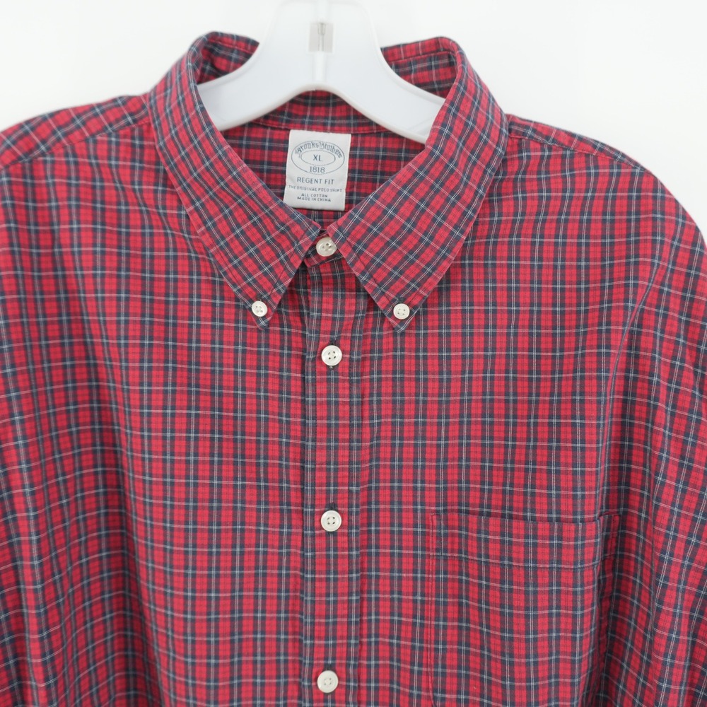 Brooks Brothers Button Down Shirt Mens XL Red Plaid Regent Fit Long Sleeve